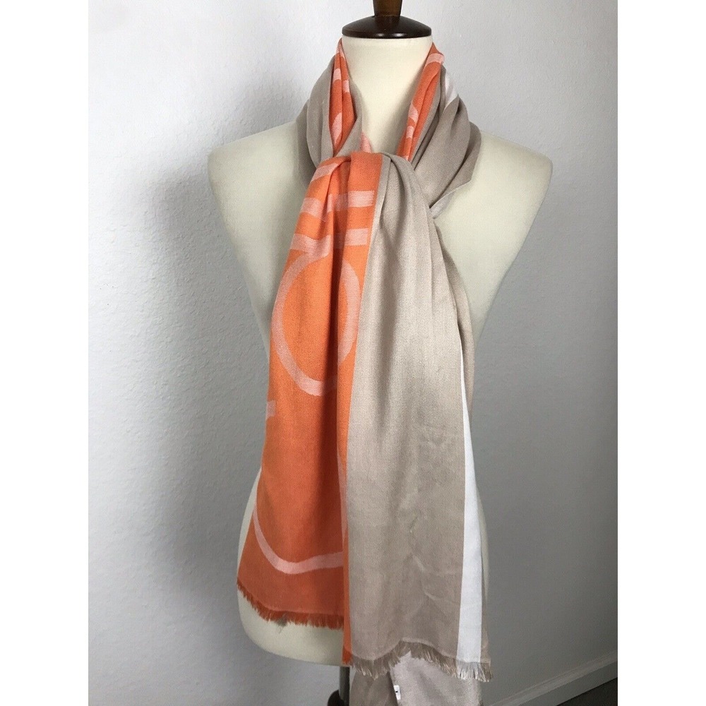 Calvin Klein Scarf Women Sz OS Rectangular Logo‎ Colorblock Fringe Trim FLAWS